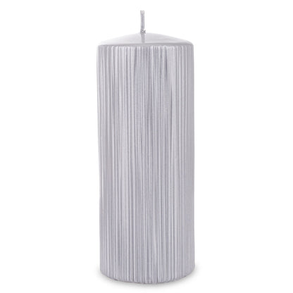 Lumânare argintie mare 19x7x7 cm, decor elegant pentru living și dormitor, cadou rafinat pentru ocazii speciale, atmosferă sofisticată și primitoare, ornament decorativ de lux