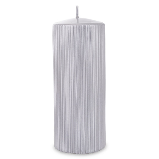 Lumânare argintie mare 19x7x7 cm, decor elegant pentru living și dormitor, cadou rafinat pentru ocazii speciale, atmosferă sofisticată și primitoare, ornament decorativ de lux