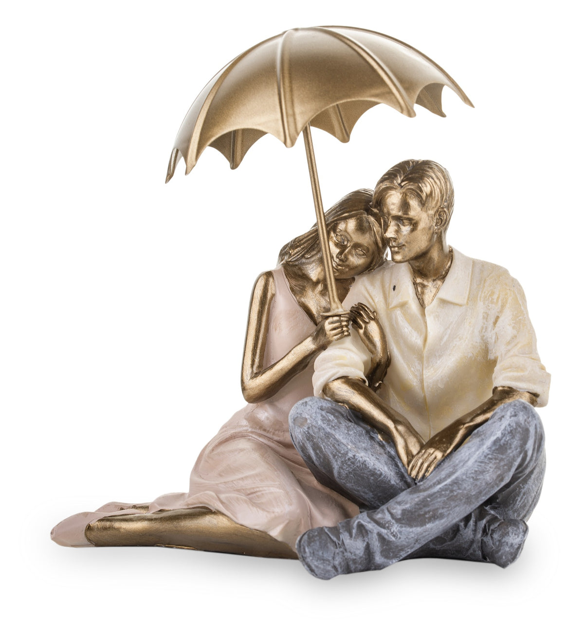 Figurină decorativă îndrăgostiți sub umbrelă, simbol al protecției, iubirii și momentelor împărtășite în doi. Este o piesă romantică perfectă pentru decorul casei, dormitor sau living, aducând emoție și căldură. Ideală ca dar pentru aniversări, nuntă, Valentine’s Day sau casă nouă.