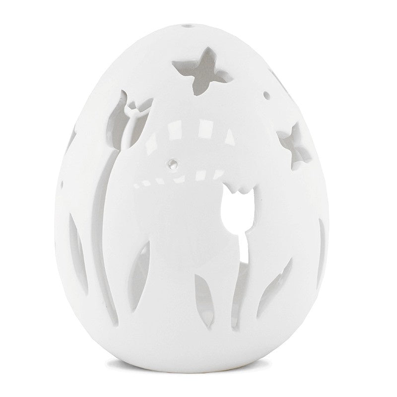 Ou decorativ din ceramică albă cu flori, ideal pentru Paște și decor de primăvară. Este o piesă delicată și elegantă, perfectă pentru mese festive sau vitrine decorative. Adaugă un aer proaspăt și rafinat în orice spațiu.