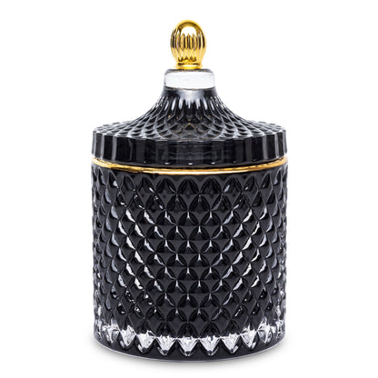 Bombonieră sticlă neagră cu auriu 17,5x10,5x10,5 cm, cadou elegant și decorativ, mentha - flori, cadouri și decorațiuni