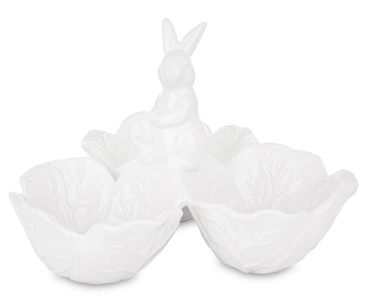 Set de boluri decorative din ceramică albă cu design iepuraș, ideale pentru Paște, primăvară sau decor vesel de bucătărie și dining. Sunt perfecte pentru bomboane, ouă decorative sau servire festivă. Adaugă un aer curat și elegant în casă.