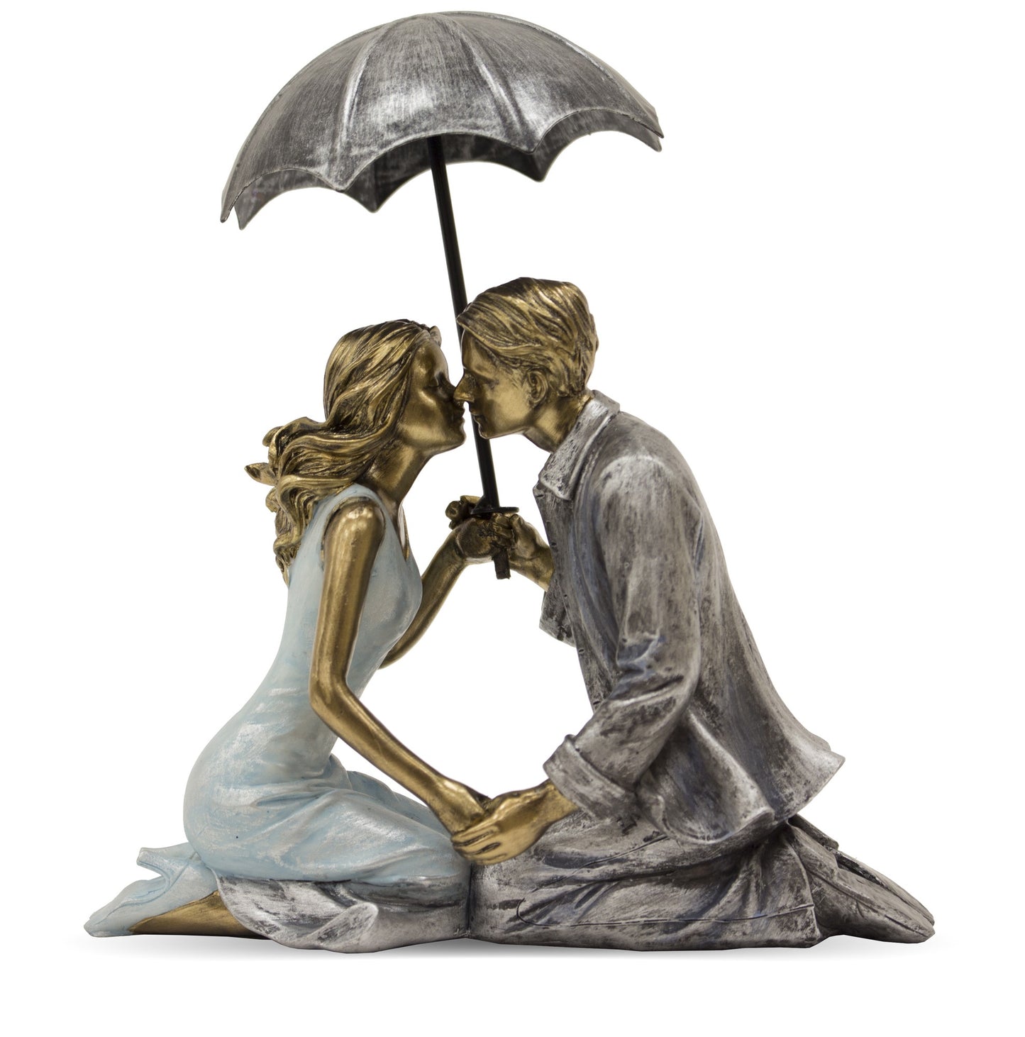 Figurină cuplu sărut umbrelă 18x16,5x8,5 cm, cadou romantic pentru cupluri.