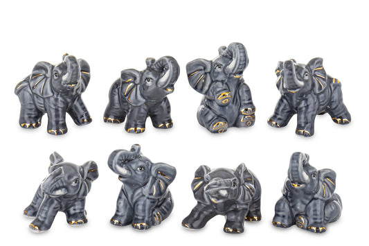 Figurină elefant ceramic mini, 6x4x6 cm, decor elegant, simbol al norocului, potrivit pentru colecții și birou