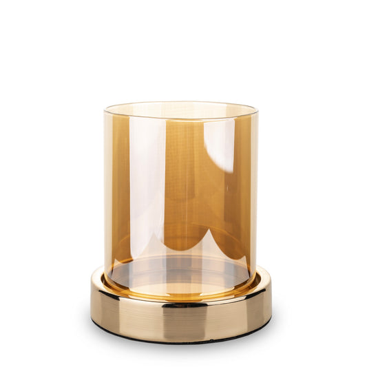 Sfeșnic auriu fumuriu mic 13,5x12x12 cm, decor elegant și cadou rafinat