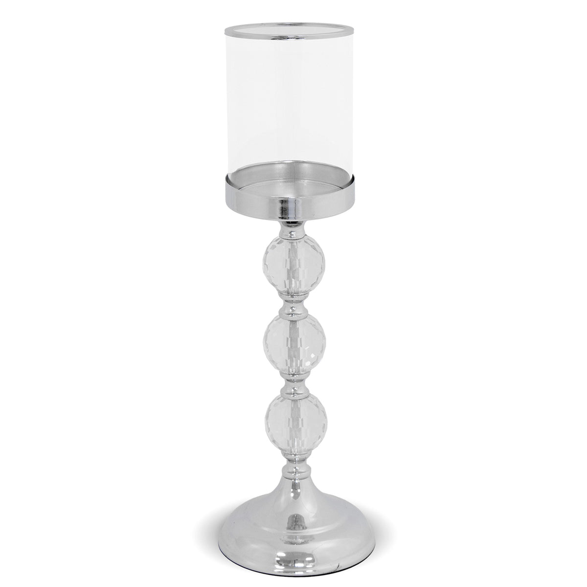 Sfeşnic argintiu 3 bile cristal, obiect decorativ pentru amenajări elegante, prezentat ca accent pentru locuință