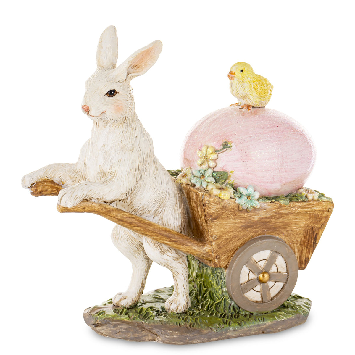 Figurină decorativă iepuraș cu roabă și ou, o piesă veselă și plină de viață care surprinde perfect spiritul sărbătorilor de Paște. Este ideală pentru decorul mesei festive, living sau vitrine de sezon. Adaugă un aer jucăuș și cald oricărui spațiu și este perfectă ca dar pentru copii, familie sau cadouri de primăvară.