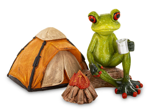 Figurină broască cu cort din rășină, ornament amuzant pentru casă, cadou original pentru iubitorii de camping