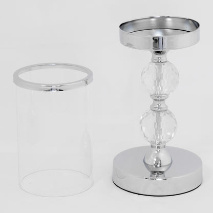 Sfeșnic argintiu 2 bile cristal 34 cm Sticlă și Metal