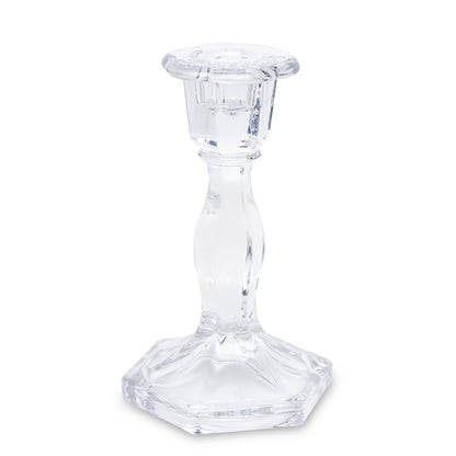 Sfeșnic decorativ din sticlă transparentă, ideal pentru lumânări clasice și decor minimalist elegant. Este perfect pentru seri romantice, evenimente sau decor de casă modern. Adaugă lumină și rafinament oricărui spațiu interior.
