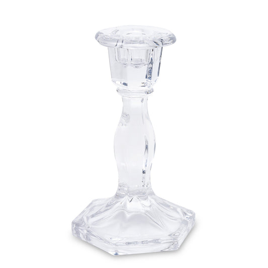 Sfeșnic decorativ din sticlă transparentă, ideal pentru lumânări clasice și decor minimalist elegant. Este perfect pentru seri romantice, evenimente sau decor de casă modern. Adaugă lumină și rafinament oricărui spațiu interior.