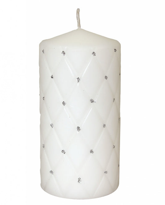 Lumânare albă cu pietre 15x7x7 cm, decor elegant și cadou sofisticat