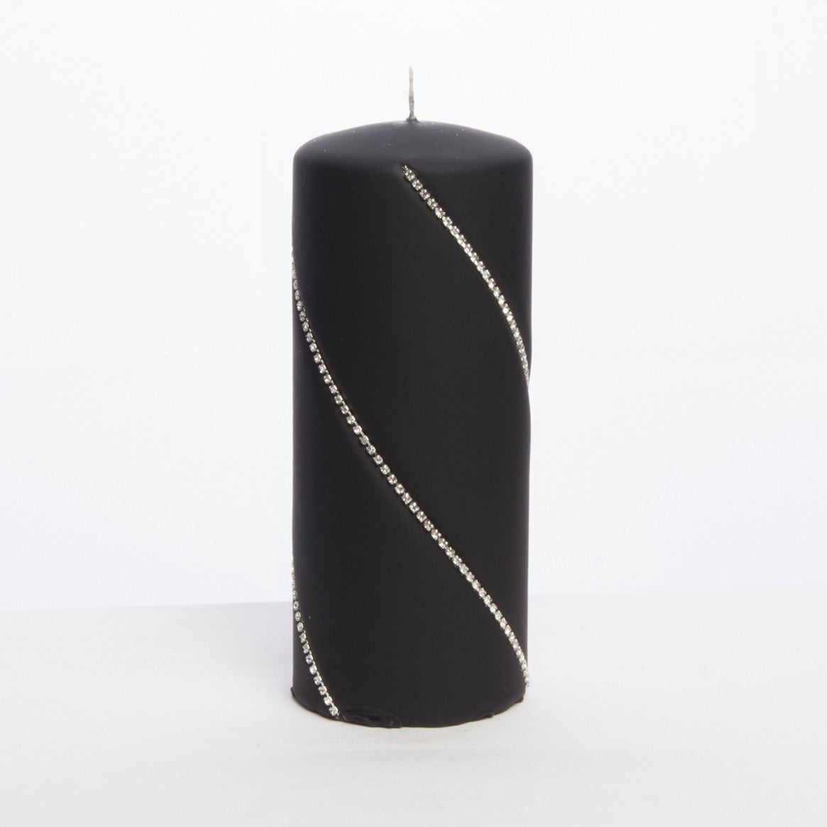 Lumânare neagră cu pietre spirală decor elegant premium, ideală casă nouă, aniversări și decor modern sofisticat.