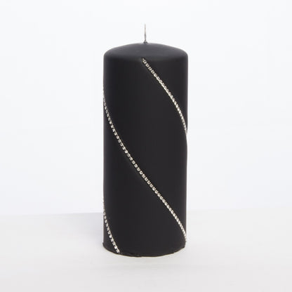 Lumânare neagră cu pietre spirală decor elegant premium, ideală casă nouă, aniversări și decor modern sofisticat.