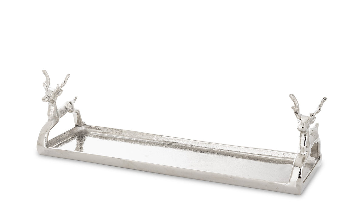 Tavă metalică cu cerbi argintie Crăciun, obiect decorativ pentru decorul casei și cadouri, prezentat ca accent pentru locuință