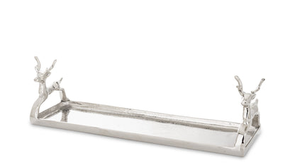 Tavă metalică cu cerbi argintie Crăciun, obiect decorativ pentru decorul casei și cadouri, prezentat ca accent pentru locuință