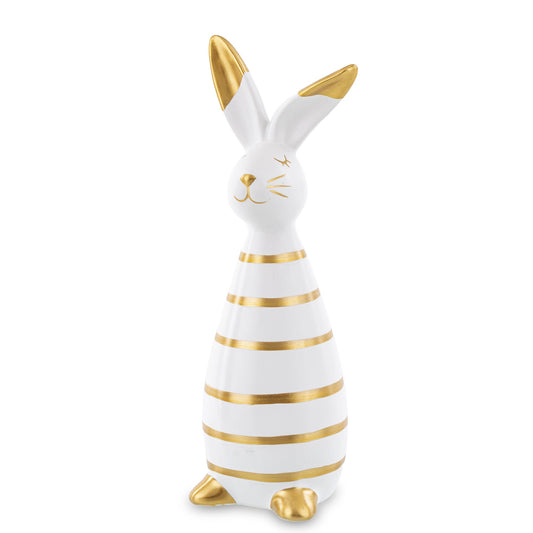 Iepure ceramic alb auriu mare 26x10x9 cm, decor Paște și cadou elegant, mentha - flori, cadouri și decorațiuni