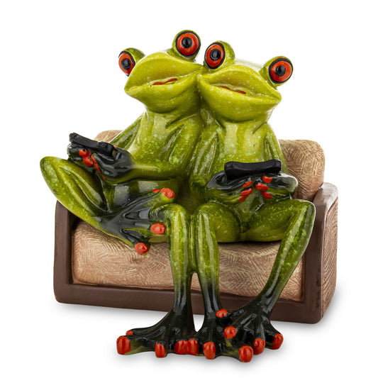 Figurină broaște din rășină 12x12x11,5 cm, decor jucăuș și original pentru interior sau cadou