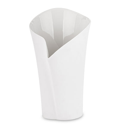 Vază din porțelan alb cu design minimalist modern, ideală pentru interioare luminoase, curate și elegante. Este perfectă pentru flori naturale sau artificiale și se potrivește în orice tip de decor contemporan. Adaugă un aer sofisticat și rafinat în casă.