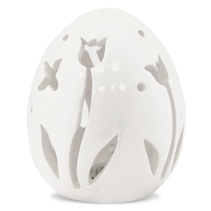 Ou decorativ din ceramică albă cu flori, ideal pentru Paște și decor de primăvară. Este o piesă delicată și elegantă, perfectă pentru mese festive sau vitrine decorative. Adaugă un aer proaspăt și rafinat în orice spațiu.
