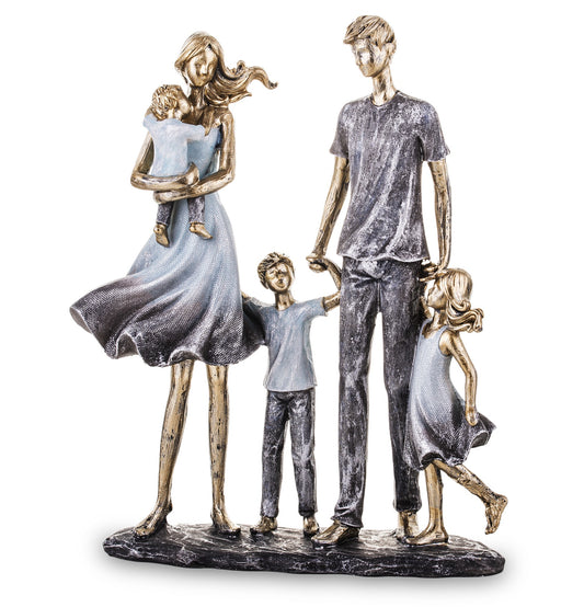 Figurină familie cu 3 copii din rășină, 26,5x20x6,5 cm, cu detalii delicate și expresive, ideală pentru a aduce căldură și emoție în living, birou sau dormitor, un obiect decorativ simbolic și potrivit pentru cadou.