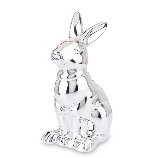 Figurină iepure ceramic argintiu mare 21x10x12 cm, decor elegant și cadou sofisticat