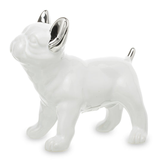 Figurină buldog alb ceramică 15x18x10 cm, obiect decorativ modern, ideal pentru iubitorii de animale și cadouri