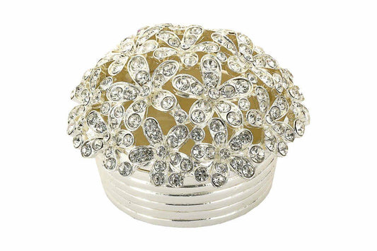 Cutie bijuterii coș din alamă cu flori și pietre 7,5x7,4x4 cm, suport elegant pentru bijuterii și cadou decorativ