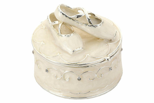 Cutie bijuterii balerini perlată din alamă 4,2x5,2x5,8 cm, suport bijuterii elegant și cadou feminin