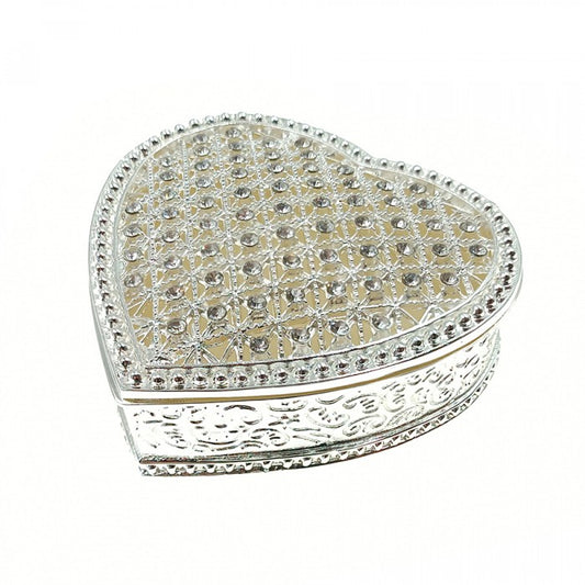 Cutie bijuterii inimă din alamă cu pietre 8,4x8,2x3,2 cm, decor romantic și cadou elegant pentru bijuterii