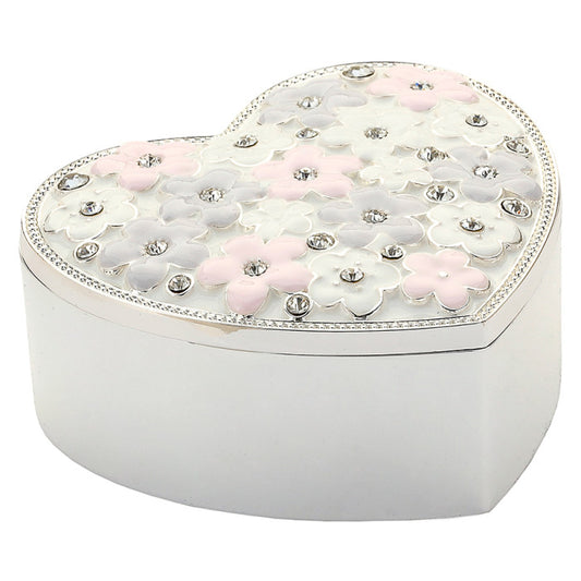 Cutie bijuterii inimă din alamă cu flori 10,7x9,7x5 cm, suport decorativ pentru bijuterii și cadou romantic